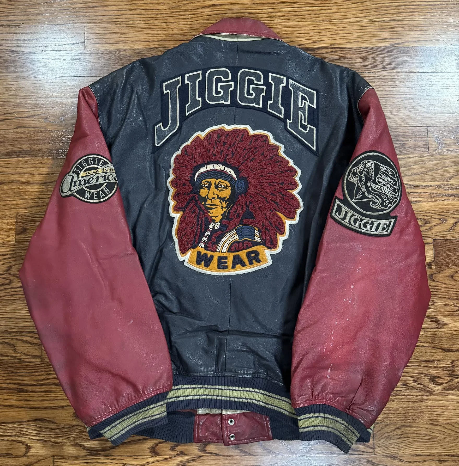 Vintage America Jiggie Wear Indian Head Leather Jacket (Size XXL